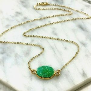 14K Gold Plated Druzy Quartz Crystal Necklace